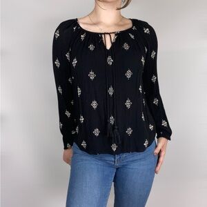 VELVET‎ by GRAHAM SPENCER Printed Crepe Peasant Top Blouse Tie Size Xs Relaxed